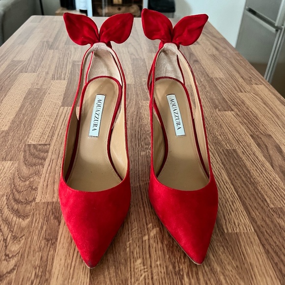 Aquazurra Bow Tie Red Suede Pumps - Size 37 - Picture 2 of 7